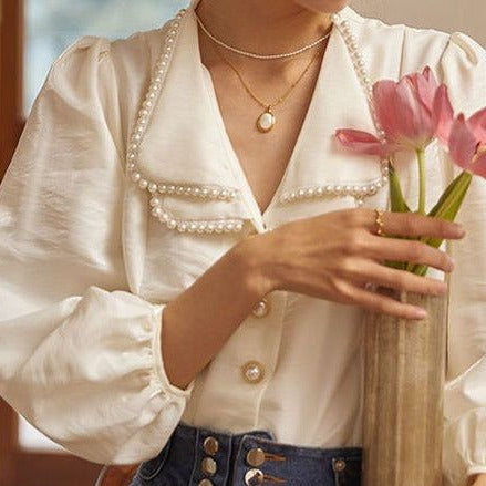 1f786393-9b2c-4152-a89a-f55f8b4167fb New French Style Retro Design Niche Bubble Sleeve Elegant Top