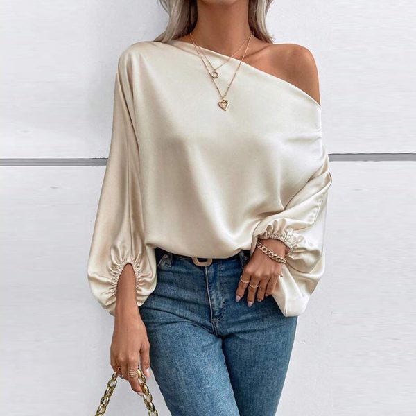2318726c-397c-49d3-8285-d5915403fde1 European And American Temperament Commute Diagonal Collar Asymmetric Pullover