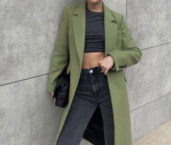 3591bf2a-c55d-44b2-a6f3-a32886d3d891 Avocado Green Woolen Coat French High Sense