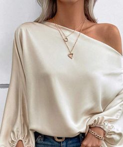 European And American Temperament Commute Diagonal Collar Asymmetric Pullover