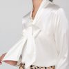 Mulberry Silk Bottoming V-neck Bow Large Ribbon Women's Shirt