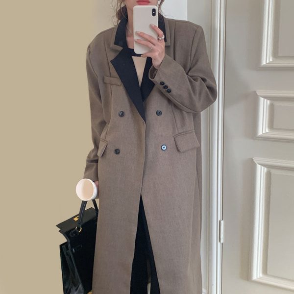55743597-9fd0-4d27-9db0-0bd2ff317fa9 Temperament Simple Contrast Lapel Double Breasted Jacket
