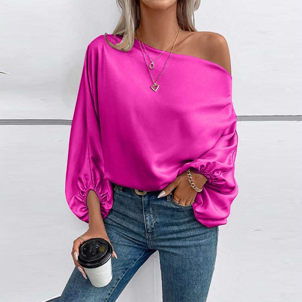 639b8242-ba64-4057-be9b-f16a30871ad1 European And American Temperament Commute Diagonal Collar Asymmetric Pullover