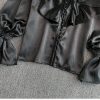 Bell Sleeve Stand Collar Acetate Satin Shirt French Style Design Loose Top For Women
