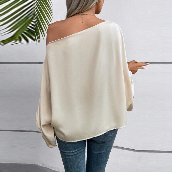 8990a89c-e214-44ed-a9ad-6b4d4f327061 European And American Temperament Commute Diagonal Collar Asymmetric Pullover