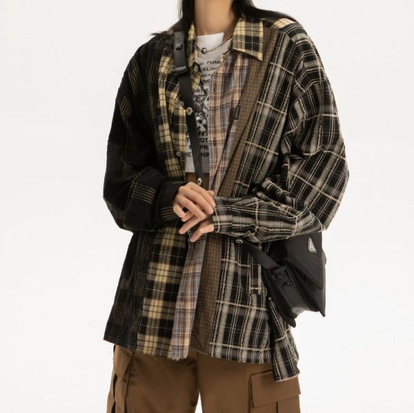 O1CN01FqVg6z1XQwzVuMIUh__2216302952919-0-cib Women's Patchwork Plaid Long-sleeved Shirt Coat