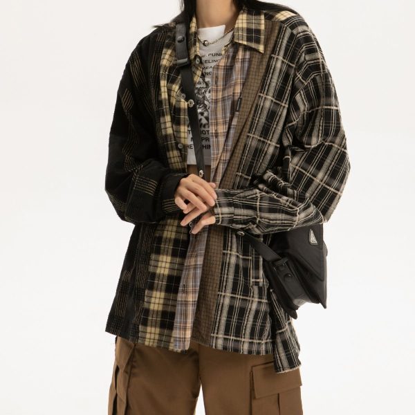 O1CN01yfXXfU1XQwzXibvdP__2216302952919-0-cib Women's Patchwork Plaid Long-sleeved Shirt Coat
