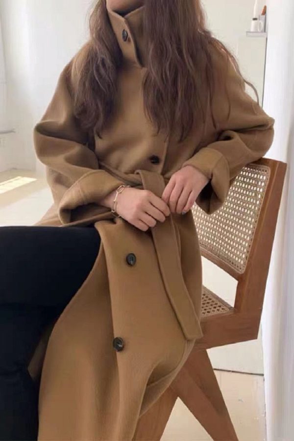 Double-sided Cashmere Coat Women's Loose Knee-length Stand Collar