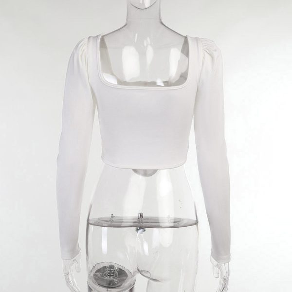a56e913e-0ce8-4026-8458-0ad7173247c1 Collar Pure Desire Long Sleeve Sexy Puff Sleeve Fishbone Waist Short Top