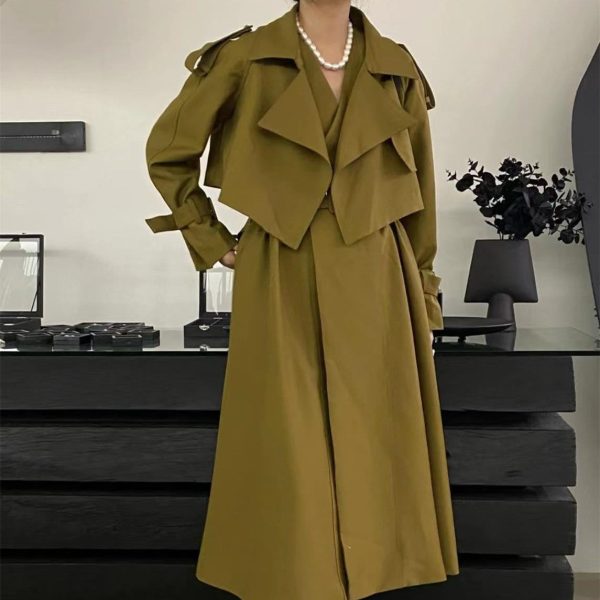 a6eadb15-a59b-4baf-9b5e-3466df351dc0 Elegant Temperament Hundreds Of Sleeveless Dresses Plus Trench Coat Set