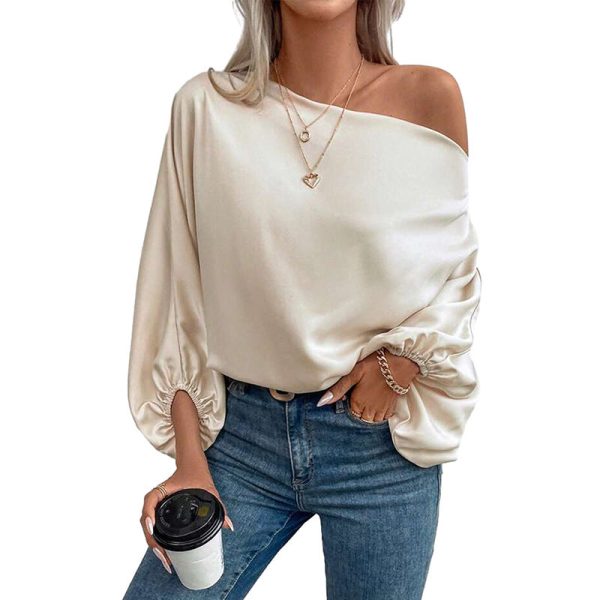 a931376a-7940-4e88-955f-73ddddb1e5bb European And American Temperament Commute Diagonal Collar Asymmetric Pullover