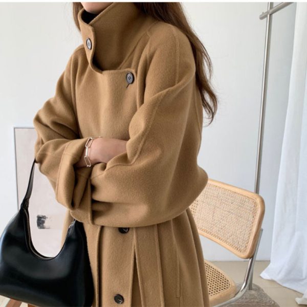 Double-sided Cashmere Coat Women's Loose Knee-length Stand Collar