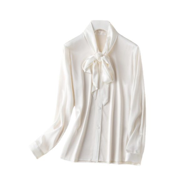 b675052d-f92e-427d-9c04-197e81875ae2 Mulberry Silk Bottoming V-neck Bow Large Ribbon Women's Shirt