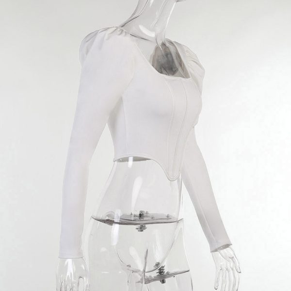 be23c0cd-369b-44c2-abf7-053654fb9b7f Collar Pure Desire Long Sleeve Sexy Puff Sleeve Fishbone Waist Short Top