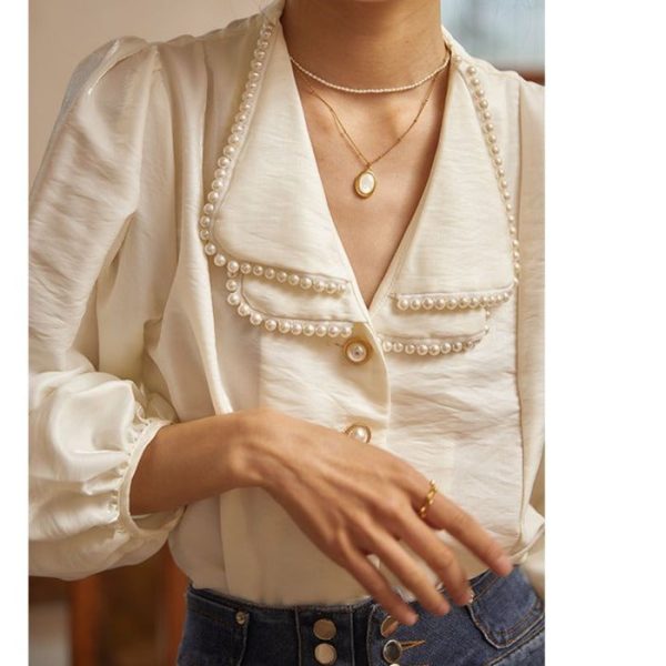 cb8f3876-eaf4-4666-bb8f-0ecf60af9912 New French Style Retro Design Niche Bubble Sleeve Elegant Top