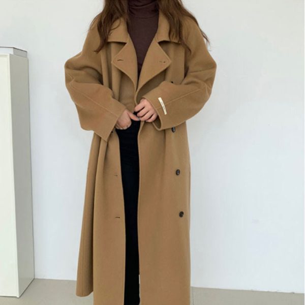 Double-sided Cashmere Coat Women's Loose Knee-length Stand Collar