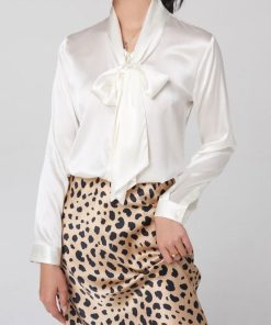 Mulberry Silk Bottoming V-neck Bow Large Ribbon Women's Shirt