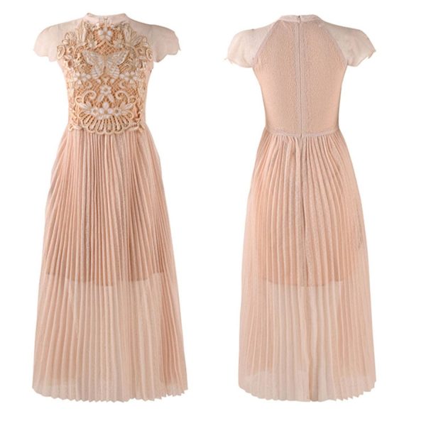 1f139c83-c2f2-420b-a873-30149c1d4e47 Design Pleated Summer New Water Soluble Lace Dress