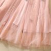 Embroidery Flower Sequin Gauze Wide Hem Long Sleeve Dress