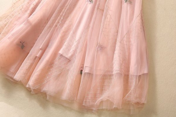 2aa654c3-6ce0-4909-a9ba-c01c8f3c79ab Embroidery Flower Sequin Gauze Wide Hem Long Sleeve Dress