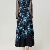 Peacock Blue Flower Front Piece Heavy Industry Manual Bead Long Sleeve Dress