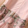 Embroidery Flower Sequin Gauze Wide Hem Long Sleeve Dress