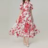 Four-sided Elastic Flower Butterfly Print Dress