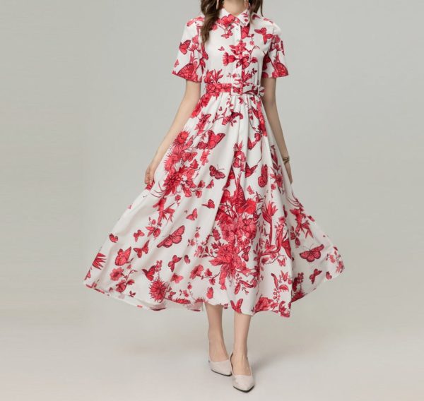 O1CN017fWs1a1pBWoS3BnaI__2460145322-0-cib Four-sided Elastic Flower Butterfly Print Dress