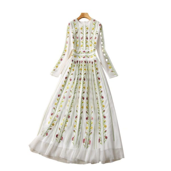 O1CN018K9Mjv1pBWfnoow1I__2460145322-0-cib Mesh Embroidery Large Skirt Waist-controlled Long Sleeves Dress
