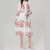 Heavy Industry Beads Printed Flowers On Chest Lace-up Long Sleeve Dress