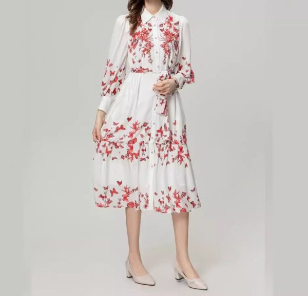 O1CN01GAHft81pBWo0U2iVV__2460145322-0-cib Heavy Industry Beads Printed Flowers On Chest Lace-up Long Sleeve Dress