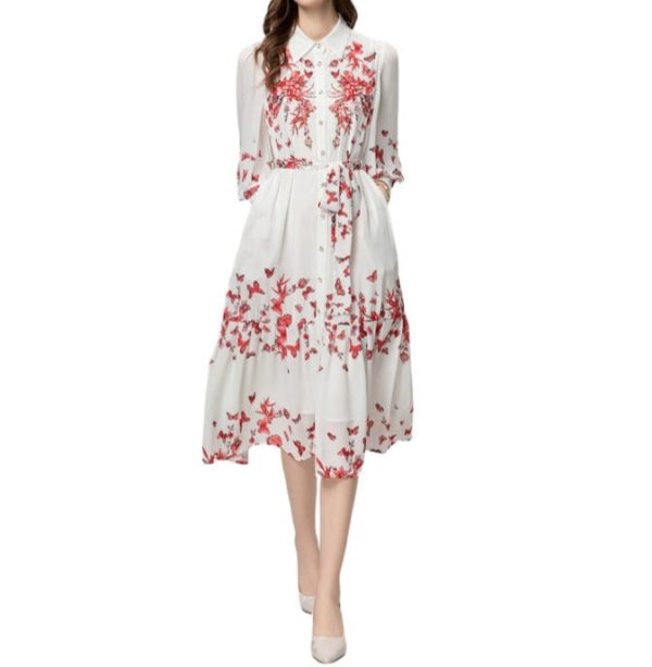 O1CN01Ha2o4p1pBWnvH8sD2__2460145322-0-cib Heavy Industry Beads Printed Flowers On Chest Lace-up Long Sleeve Dress