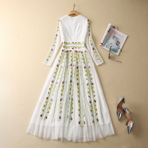 O1CN01HrQzmb1pBWfiTL89L__2460145322-0-cib Mesh Embroidery Large Skirt Waist-controlled Long Sleeves Dress