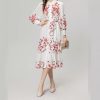 Heavy Industry Beads Printed Flowers On Chest Lace-up Long Sleeve Dress