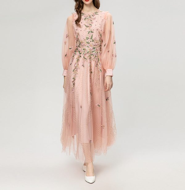 O1CN01JkWAIh1pBWkWrPJ4F__2460145322-0-cib Embroidery Flower Sequin Gauze Wide Hem Long Sleeve Dress