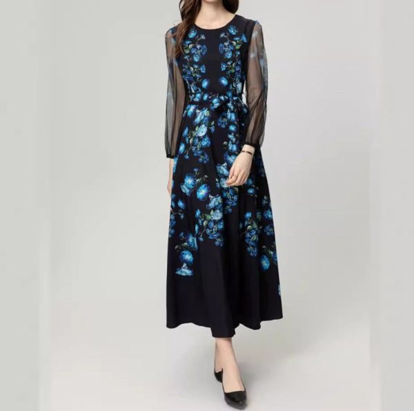 O1CN01UjIP3g1pBWnvkEVdB__2460145322-0-cib Peacock Blue Flower Front Piece Heavy Industry Manual Bead Long Sleeve Dress
