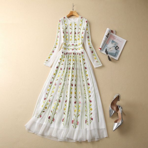 O1CN01VBw8vL1pBWflD8LgR__2460145322-0-cib Mesh Embroidery Large Skirt Waist-controlled Long Sleeves Dress