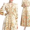 Ethnic Print Handmade Bag Buckle Embellished Comfortable Breathable Long Sleeves Slim Fit Long Dress Autumn