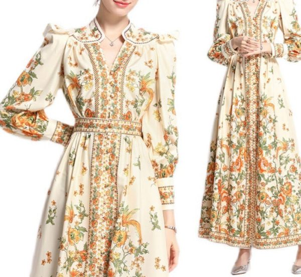O1CN01aSF7mf1n1musMYsKn__3082925030-0-cib Ethnic Print Handmade Bag Buckle Embellished Comfortable Breathable Long Sleeves Slim Fit Long Dress Autumn