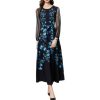 Peacock Blue Flower Front Piece Heavy Industry Manual Bead Long Sleeve Dress