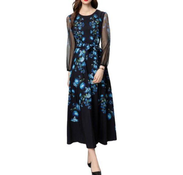 O1CN01jpyy0W1pBWo06OEgX__2460145322-0-cib Peacock Blue Flower Front Piece Heavy Industry Manual Bead Long Sleeve Dress