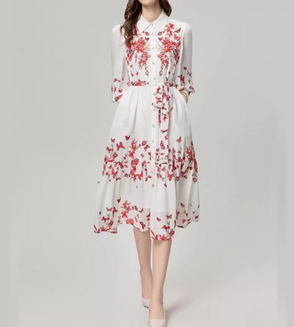 O1CN01qkJBgO1pBWo01LB7A__2460145322-0-cib Heavy Industry Beads Printed Flowers On Chest Lace-up Long Sleeve Dress