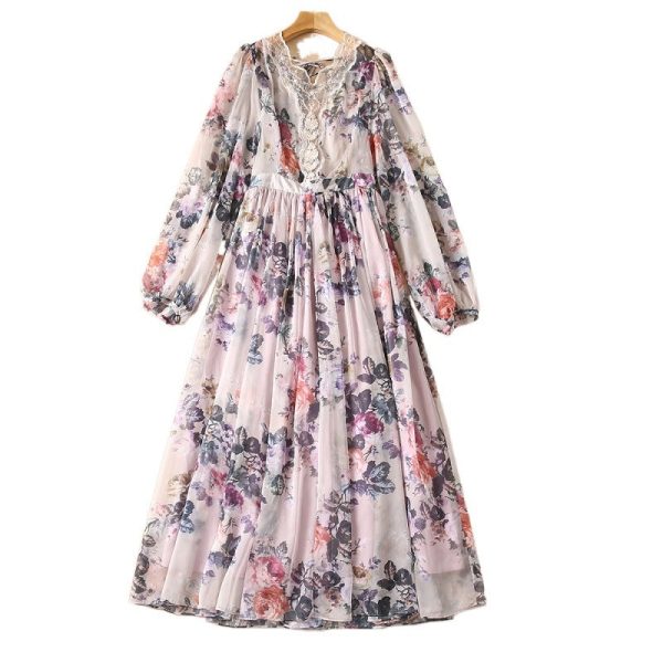 O1CN01qzHHv91pBWYntLskY__2460145322-0-cib See-through Back Strap Chiffon Printed V-neck Long-sleeve Dress