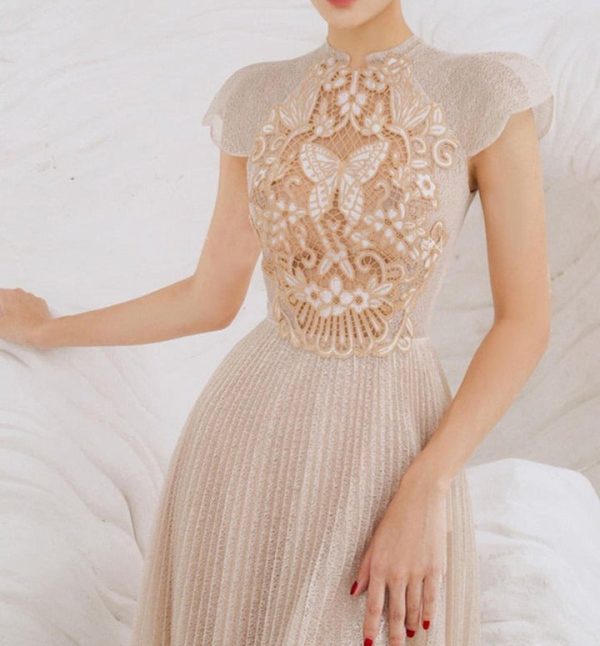 a5e31b77-4b7d-4418-989e-d8bf85fc1834 Design Pleated Summer New Water Soluble Lace Dress