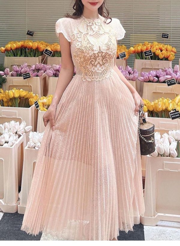 cadb15af-c0d4-47ca-8c71-2d0e78444490 Design Pleated Summer New Water Soluble Lace Dress